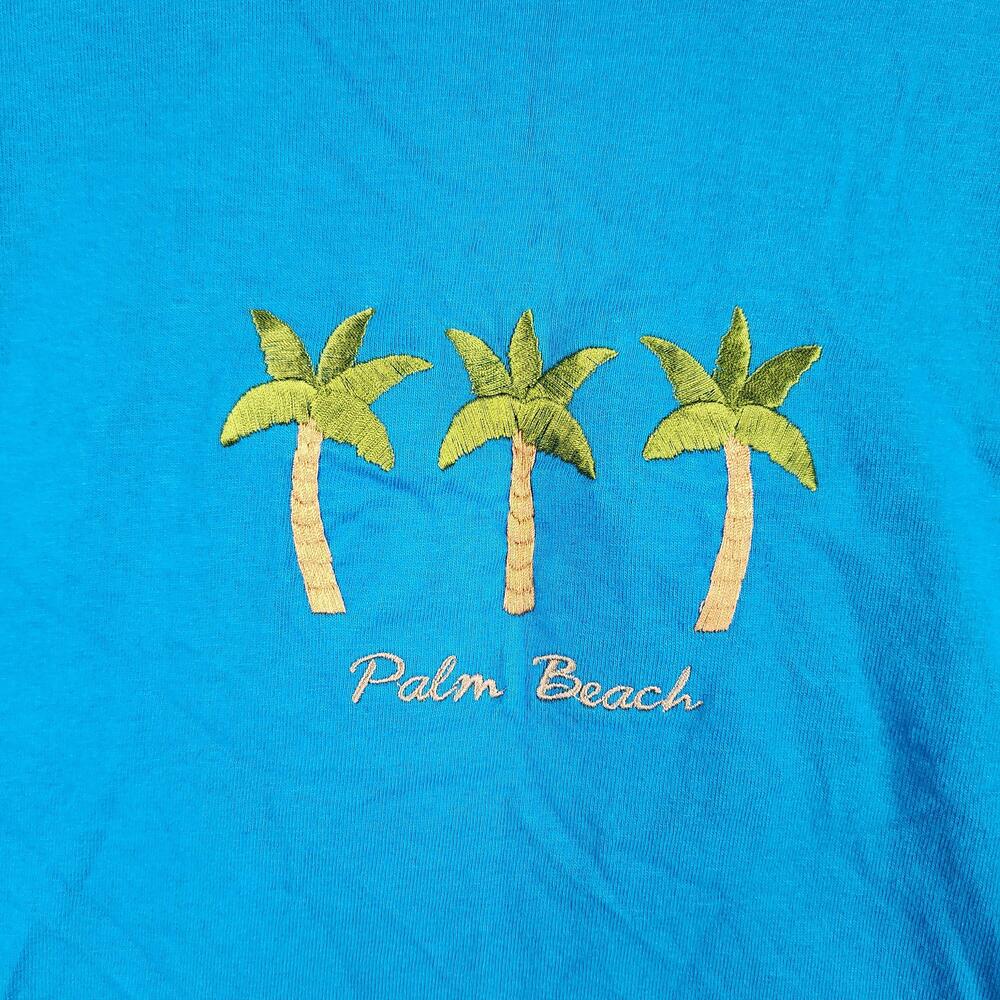 Vintage Palm Beach Shirt Mens Large Blue Embroidered USA Y2K Destination Minimal